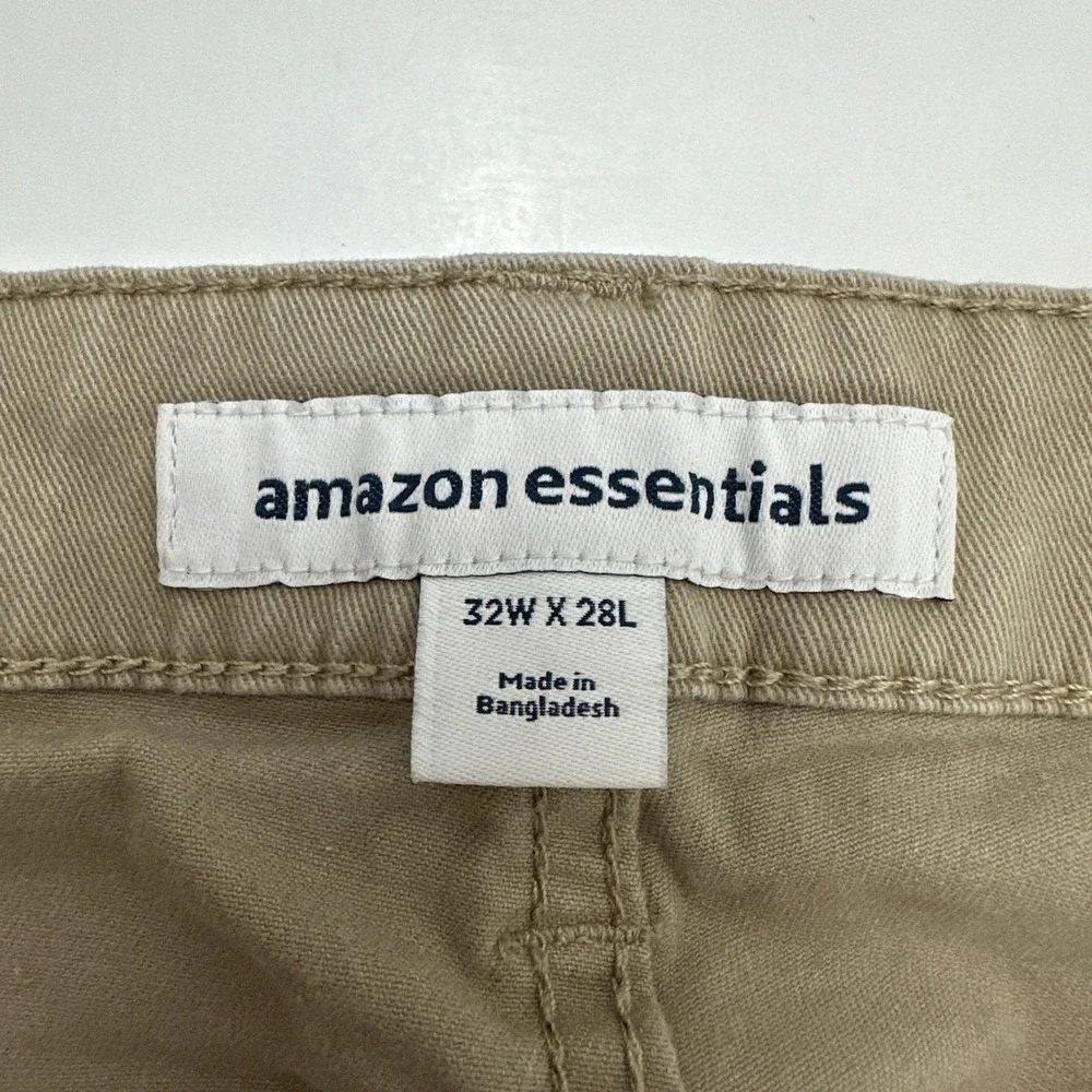Amazon Essentials Twill Pants Mens 32x28 Beige Slim Fit 5-Pocket Chino Trousers
